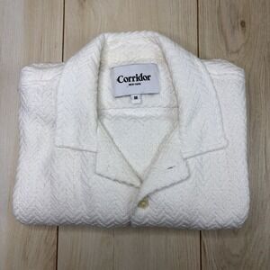 Corridor New York Shirt Mens Mens Medium White Herringbone Knit Button Up